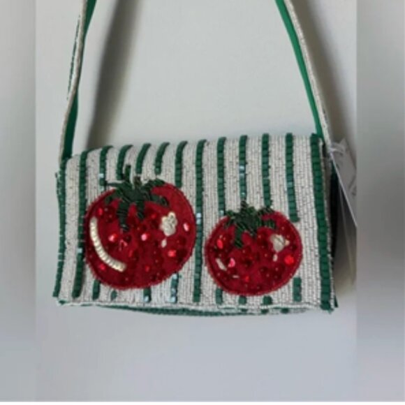Handcrafted in India Viral Tik Tok Beaded Tomato Striped Shoulder Handbag NWT - Picture 2 of 6